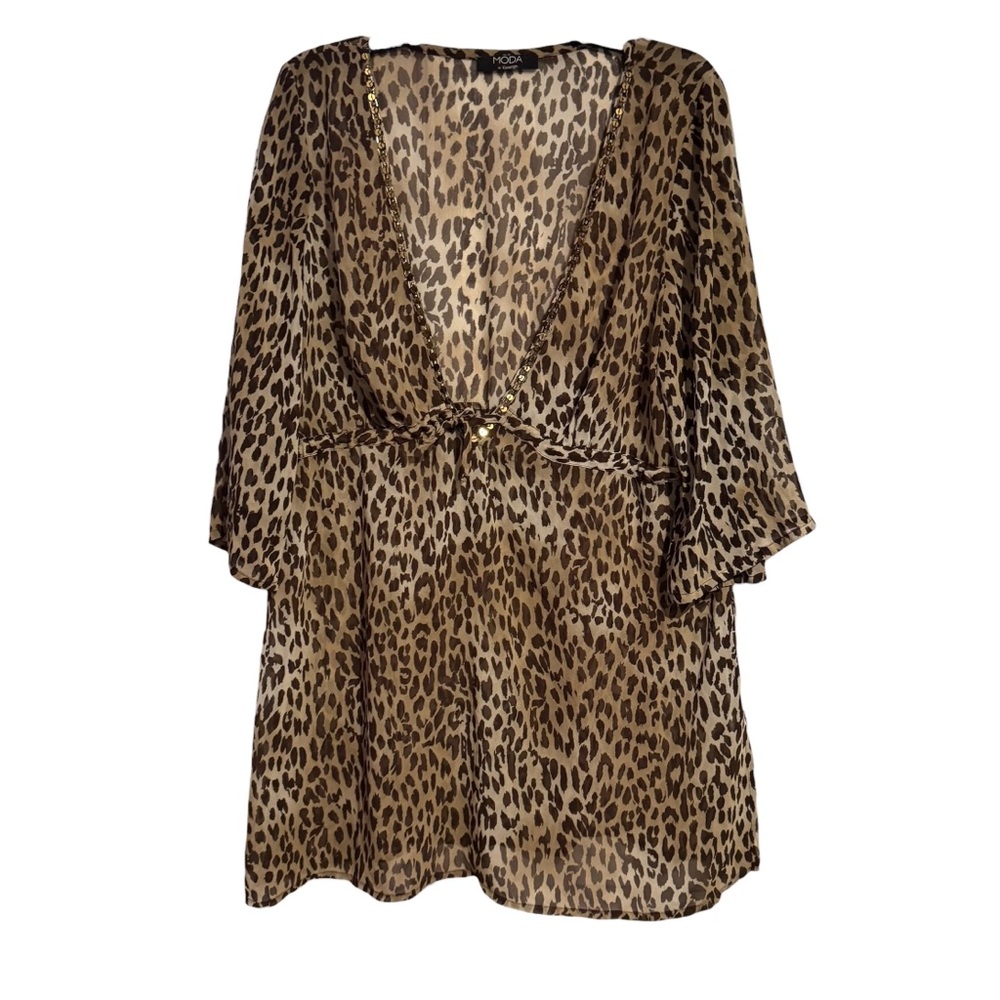 Moda at George Brown & Black Sequins V-Neck Animal Print Cover-Up Dress‎